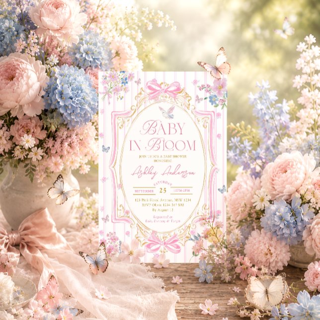 Convites Bebê em Flor Rosa Arco Caprichoso Chá de Bebê (Criador carregado)