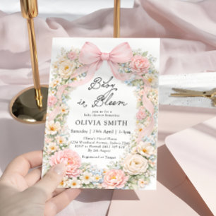 Convites Bebê em Flor Rosa Bege Chuveiro de Bebê