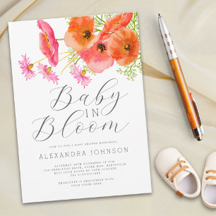 Convites Bebê em Flor Watercolor Laranja Rosa Floral