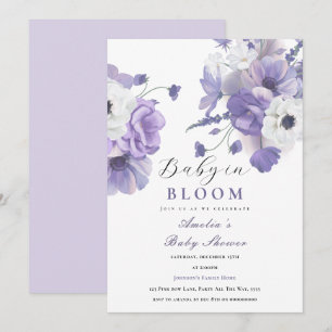 Convites Bebê em Florais de Roxo Elegante de Chá de fraldas