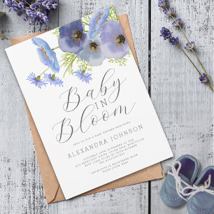 Convites Bebê em Floral Azul de Aquarela em Flor 