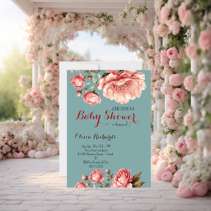 Convites Bebê em sangue Delicar Chá de fraldas de Flor Rosa