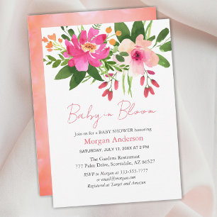 Convites Bebê em Sangue, Flores, Chá de fraldas de Menina o