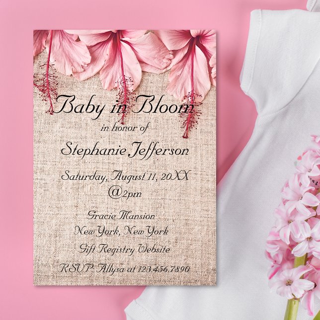 Convites Bebê em Sangue Linen Rosa Florais Bebê Chuveiro (Criador carregado)