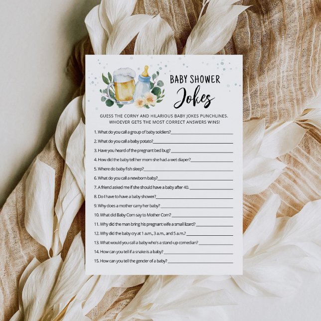 Convites Bebê está a caminho Jogo de piadas para chá de beb (Beer and Floral Baby is Brewing Baby Shower Jokes Game Card)