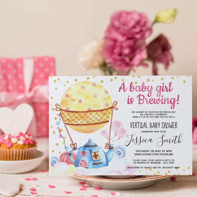 Convites Bebê está a fazer festa do chá | Chá de fraldas vi (Baby is brewing baby shower invitation: An elegant and fun design to get your “pour-tea” started.)