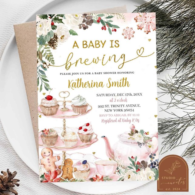 Convites Bebê está Cozinhando Chá de Natal de Inverno Baby  (Criador carregado)