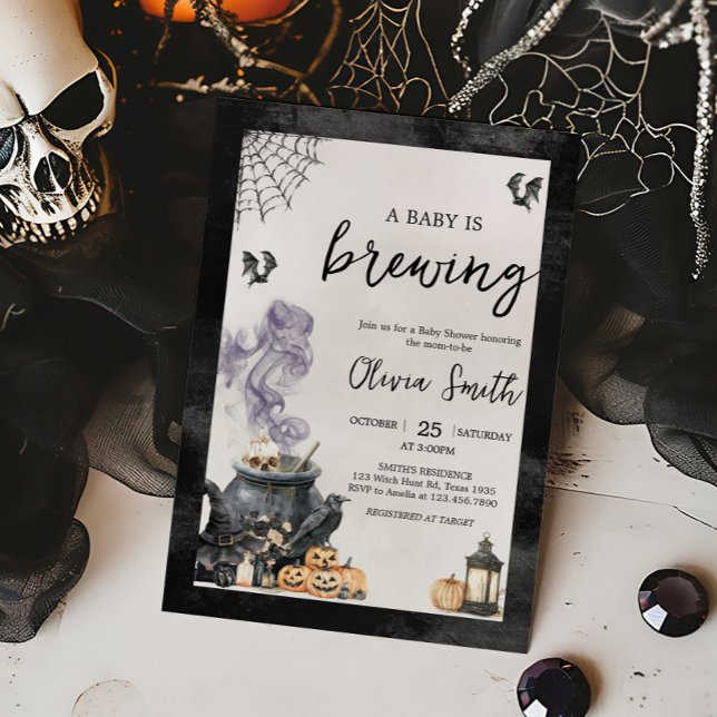 Convites Bebê está criando Chá de fraldas de bruxaria (A Baby is Brewing Halloween Baby Shower Invitation)
