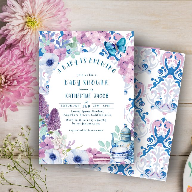 Convites Bebê está criando Chá de fraldas floral para a fes (Criador carregado)