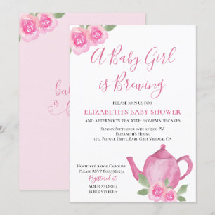 Convites Bebê está criando Chá de fraldas rosa de bule