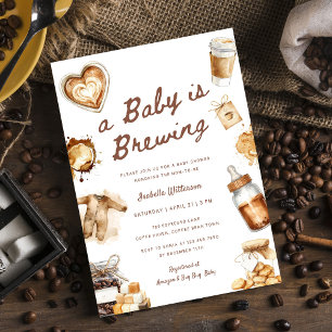 Convites Bebê Está Fazendo Chá de fraldas De Café Castanho