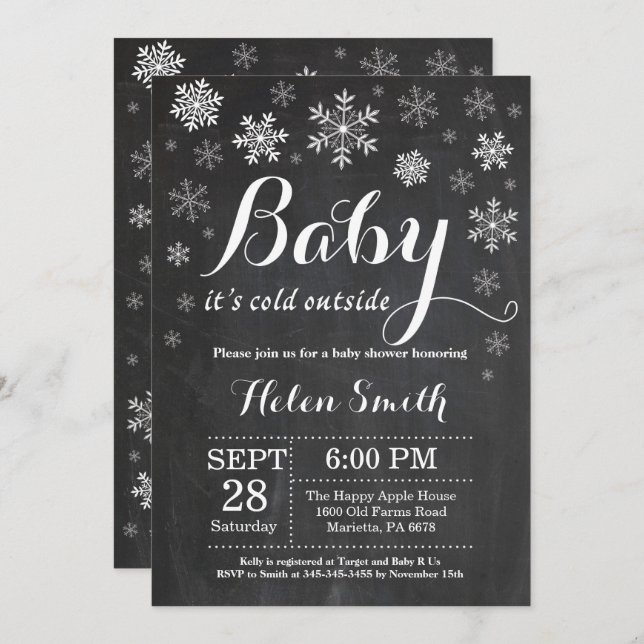 Convites Bebê Está Frio Fora do Chá de fraldas de inverno (Frente/Verso)