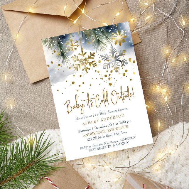 Convites Bebê, está frio fora do chá de fraldas de inverno. (Baby it's cold outside boho winter baby shower editable template invitation digital download gold)