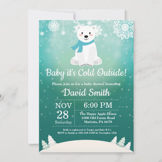 Convites Bebê, Está Frio Lá Fora Chuveirinho de Bebê Urso P (Frente)