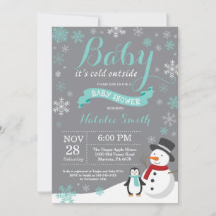 Convites Bebê Está Frio Lá Fora Inverno Bebê Chuveiro Aqua