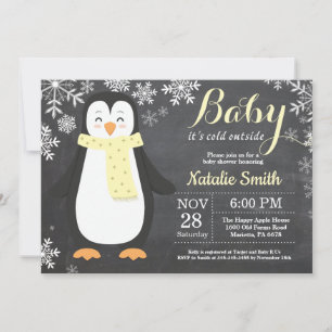 Convites Bebê, Está Frio Lá Fora Pinguim Amarelo Chuvinha d