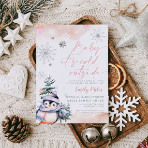 Convites Bebê está frio lá fora, Pinguim Chá de fraldas de