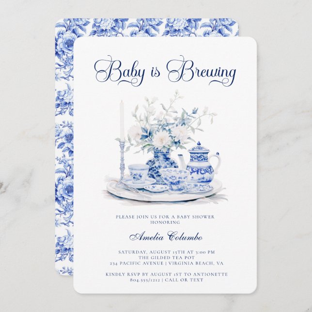 Convites Bebê está mascando o Chá de fraldas Chinnosseriado (Frente/Verso)