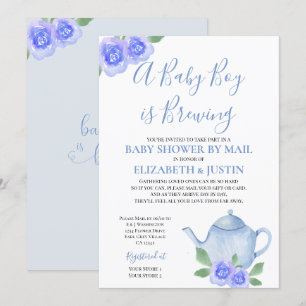 Convites Bebê está preparando Chaleira Azul Baby Shower por