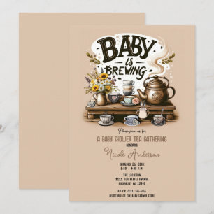 Convites Bebê está preparando Chaleira de Chá Rústica de Pê