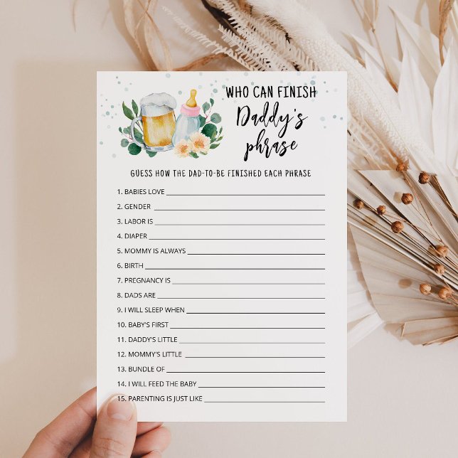 Convites Bebê está sendo preparado Quem pode terminar o car (Beer and Floral Baby is Brewing Baby Shower Finish Daddy's phrase Game Card)