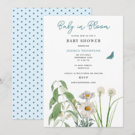 Convites Bebê Floral Azul Pastel em Chá de fraldas de Sangu