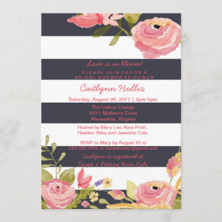 Convites Bebê floral brilhante do rosa & do marinho,