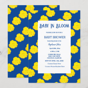 Convites  Bebê Floral Em Flor Bebê Shower Amarelo Azul Nava