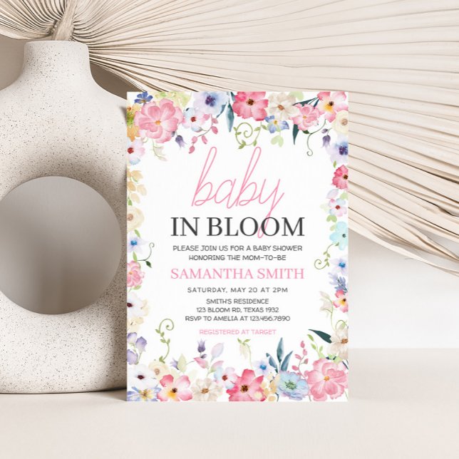 Convites Bebê Floral no Bloom Primavera Chá de fraldas (Baby in Bloom Baby Shower Invitation)