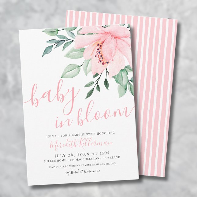 Convites Bebê Floral Rosa Blush em Chá de Sangue (Blush Pink Girl Floral Baby in Bloom Shower Invitation)