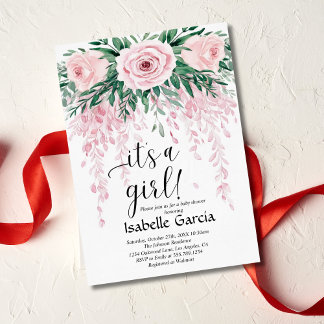 Convites Bebê Floral Rosa Esbranquiçado na Garota Chá de Sa