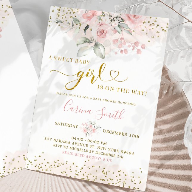 Convites Bebê Floral Rosa Esbranquiçado No Caminho Do Chá d (Criador carregado)