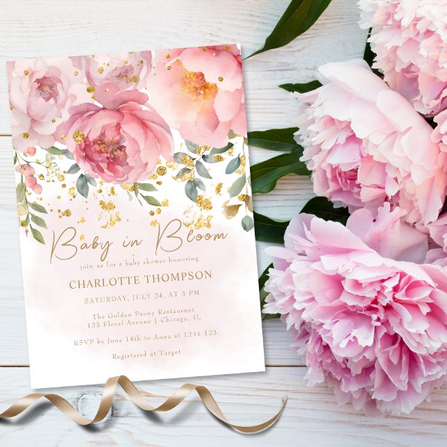 Convites Bebê Floral Rosa Esbranquiçado no Chá de fraldas d (Criador carregado)