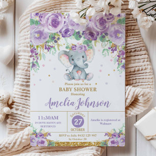 Convites Bebé floral roxo bonito do chá de fraldas do