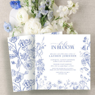Convites Bebê Floral Vitoriano Vitoriano Francês Azul E Bra