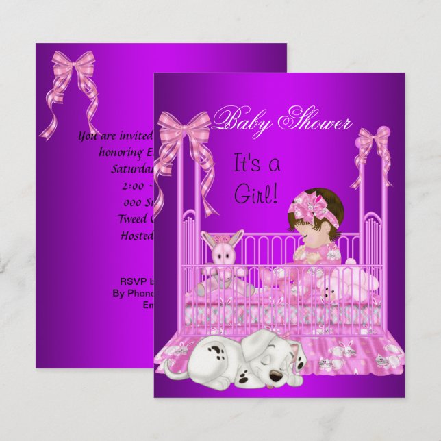 Convites Bebê Fofa Churrasco Menina Rosa Roxo (Frente/Verso)