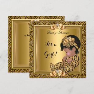 Convites Bebê Fofa Chuveiro Bebê Menina Leopardo Dourado