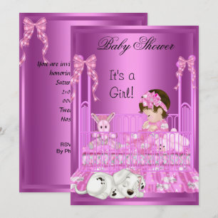 Convites Bebê Fofa Chuveiro Menina Rosa Berço Cachorrinho B