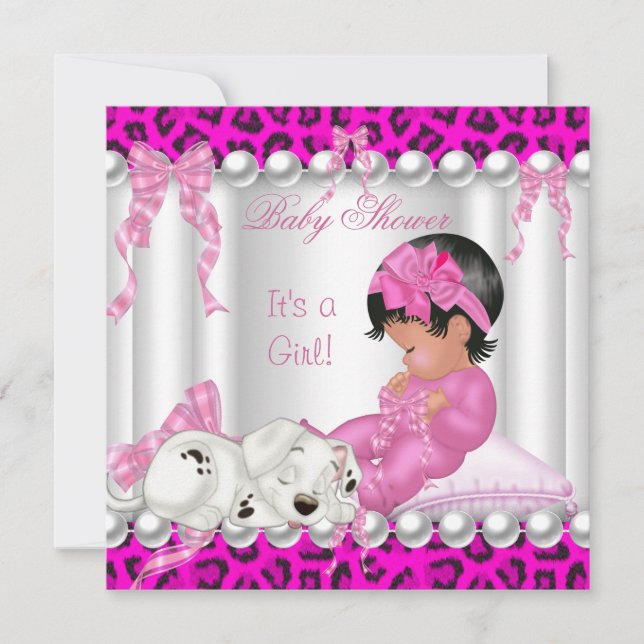 Convites Bebê Fofa Chuveiro Menina Rosa Leopardo (Frente)