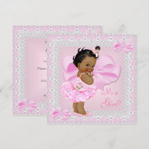 Convites Bebê Fofo Chuveiro Menina Lindo Tutu Rosa Étnico