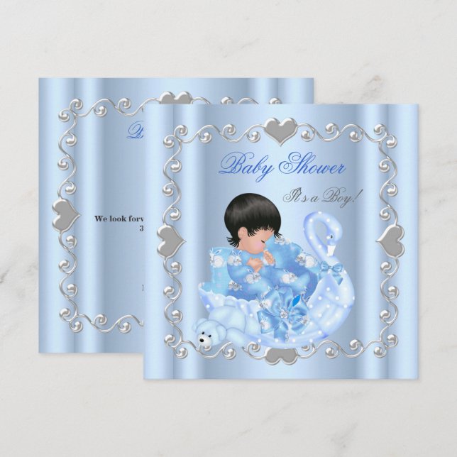 Convites Bebê Fofo Chuveiro Menino Bebê Azul Cisne (Frente/Verso)