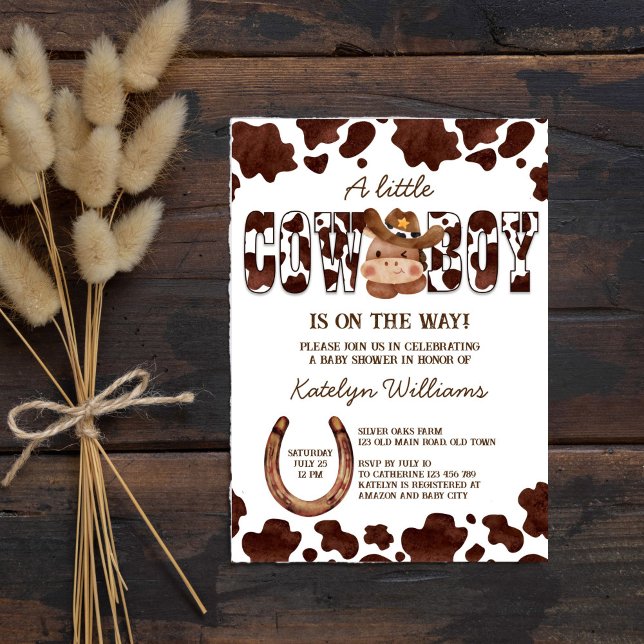 Convites Bebê fofo cowboy chá de fraldas oeste (Cowboy cute baby horse western country baby shower invitation template digital download cow pattern)
