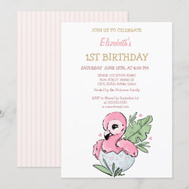 Convites Bebê Fofo Flamingo Listrado Aniversário