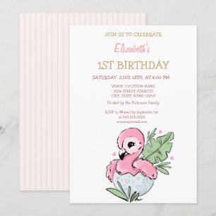 Convites Bebê Fofo Flamingo Listrado Aniversário