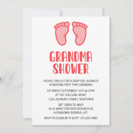Convites Bebê Garota Pés Primeira Vez Chá de fraldas Da Avó