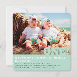 Convites Bebê Gêmeos Fotografe Primeiro Aniversário do Mode