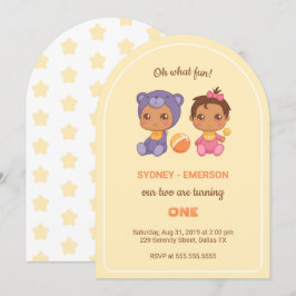 Convites Bebê gêmeos Primeiro Aniversário Garota Ursa Amare