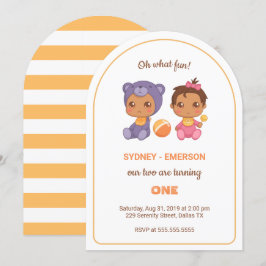 Convites Bebê gêmeos Primeiro Aniversário Rapariga Bear Jum