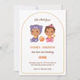 Convites Bebê gêmeos Primeiro Aniversário Rapariga Bear Jum