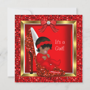 Convites Bebê Glitter Bonito Vermelho Calçado Garota Chá de